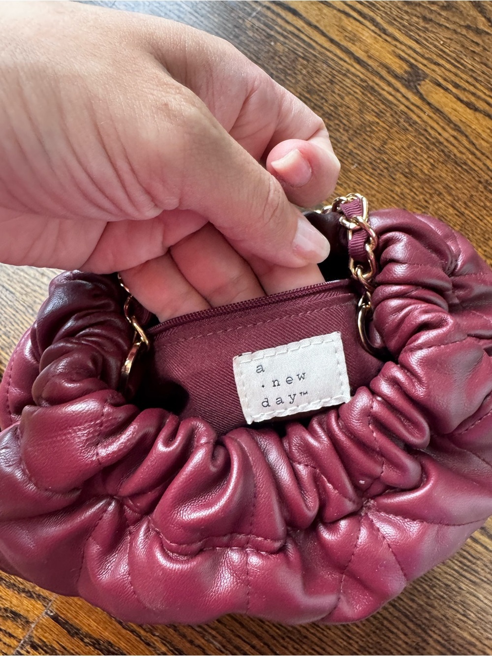a new day Quilted Wine Drawstring Crossbody with Gold Chain - Picture 4 of 4